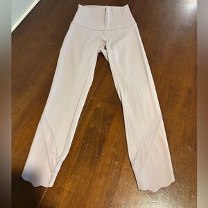 Lululemon Women’s Tan Leggings With Mesh Embellishments and Scalloped Hem